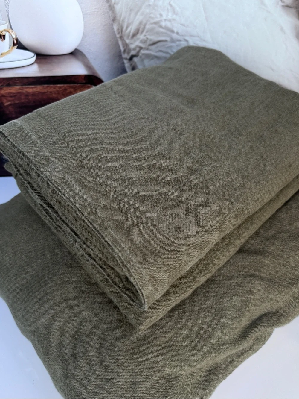 Quince European Linen Fitted Sheet Set King Dusty Olive